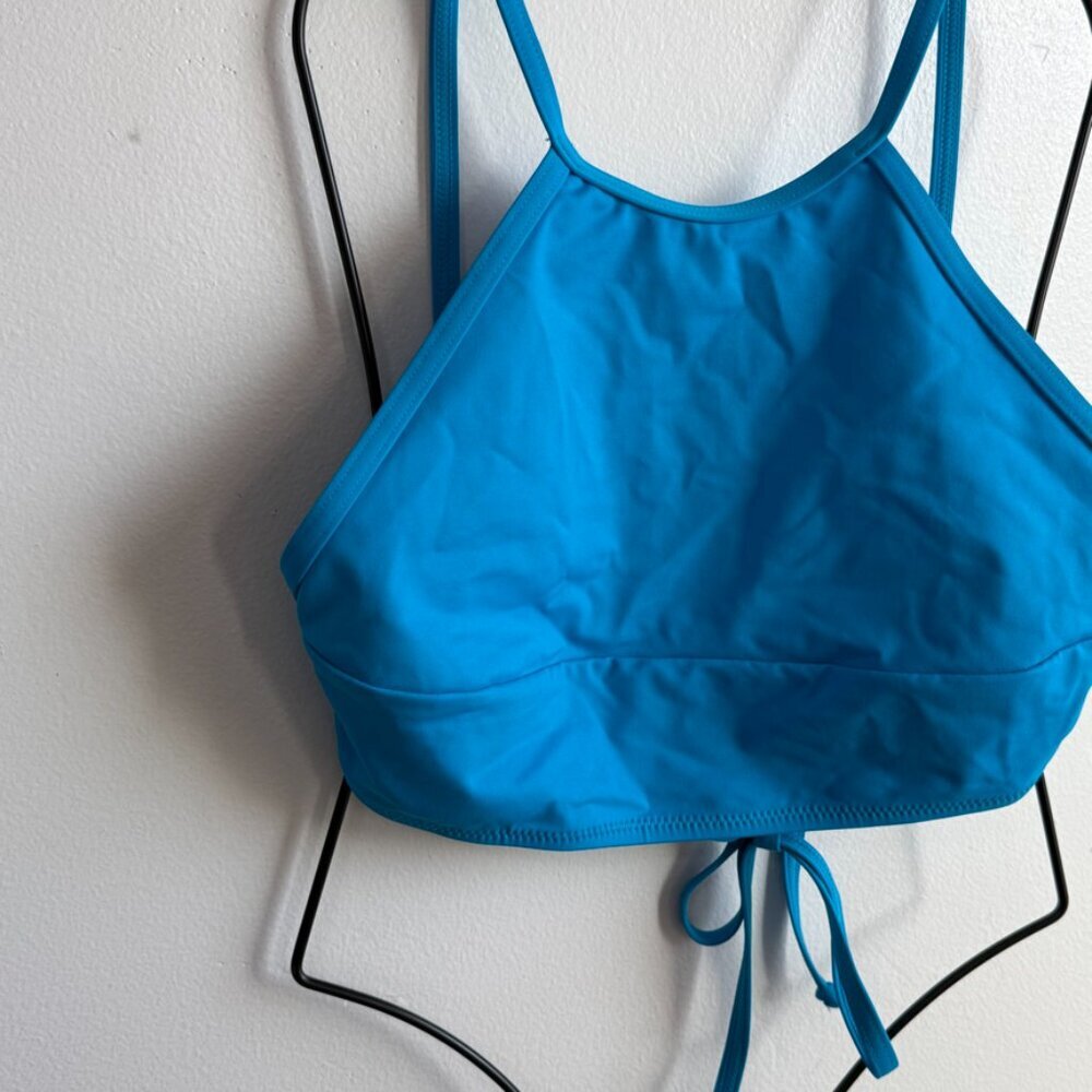NWOT SKIMS Neon Blue Recycled Swim High Neck Bikini Top - Picture 7 of 8